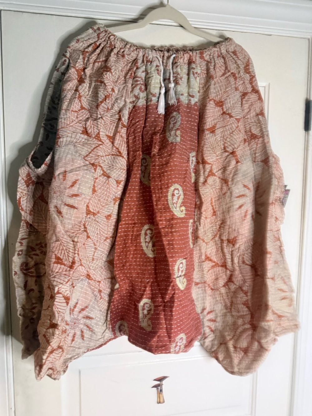 Boho Kantha Bae Patchwork Cargo Capri in Rust and Cream